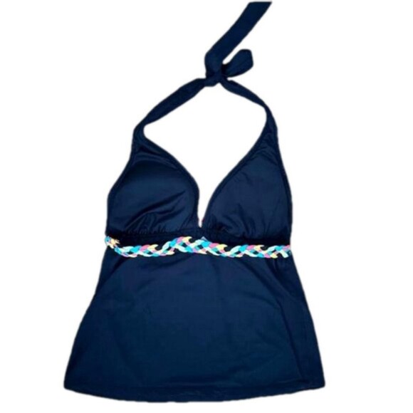 Anne Cole black tankini small halter top padded colorblock size swim beach pool - Picture 1 of 2